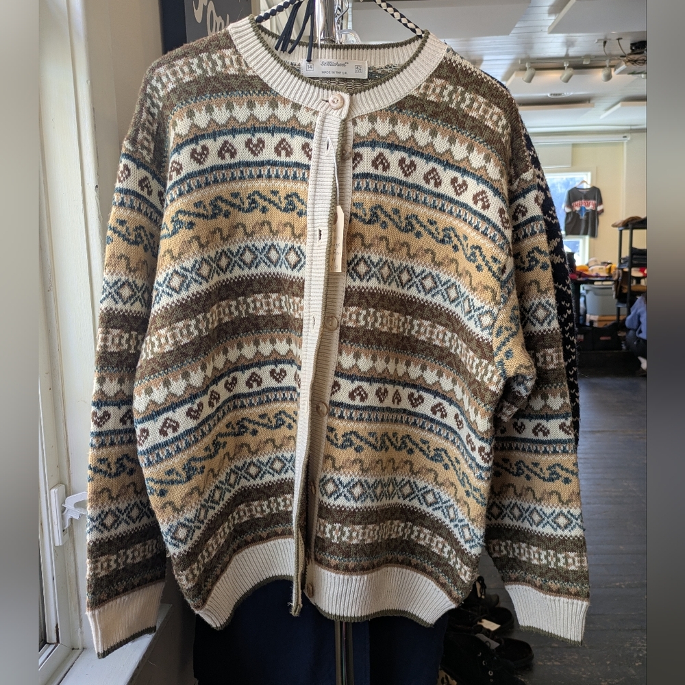 Vintage 90s St. Michael Women's Fair Isle Cardigan UK size 14